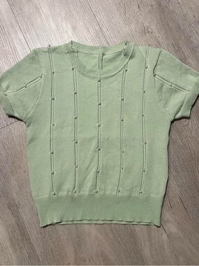 sage green pearl detail top